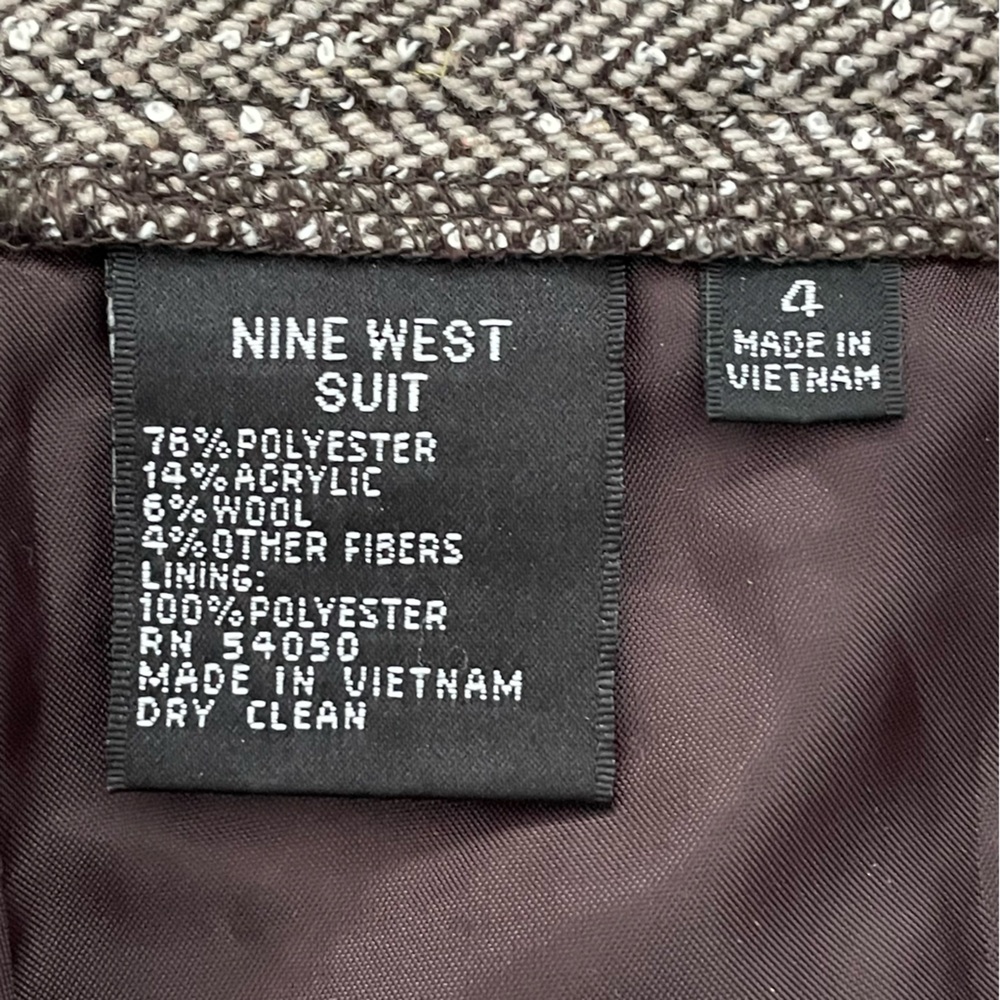 Nine West 2 piece Pant Suit - Textured Brown beige Herringbone fully lined Sz: 4 - Picture 8 of 13